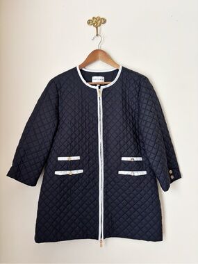 Patty Kim Black & White Quilted Zip Front Jacket Large Classic Preppy